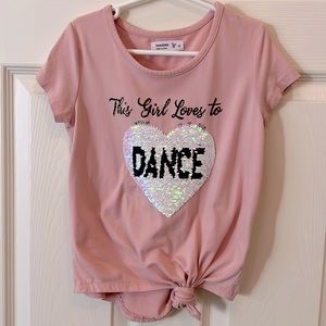 Girls pink/peach short sleeve T-shirt ties in front flip sequins Sz 6